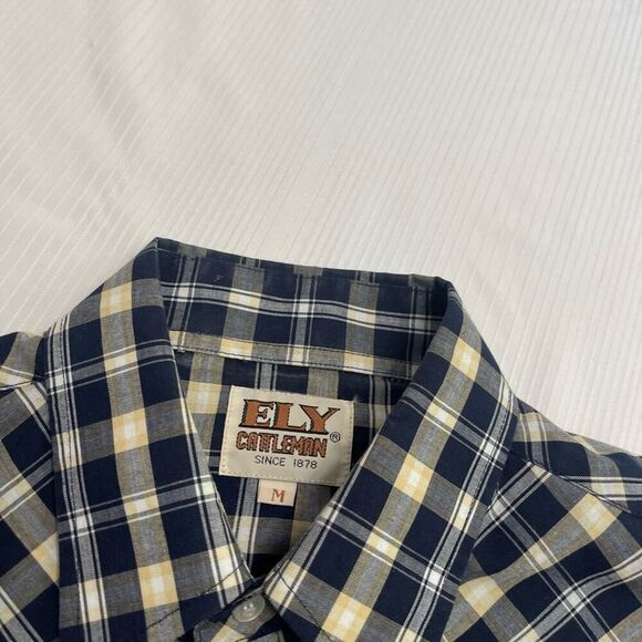 Ely Cattleman VTG Navy Blue Long Sleeve Plaid Pearl Snap Button Up Shirt Medium - Picture 3 of 7